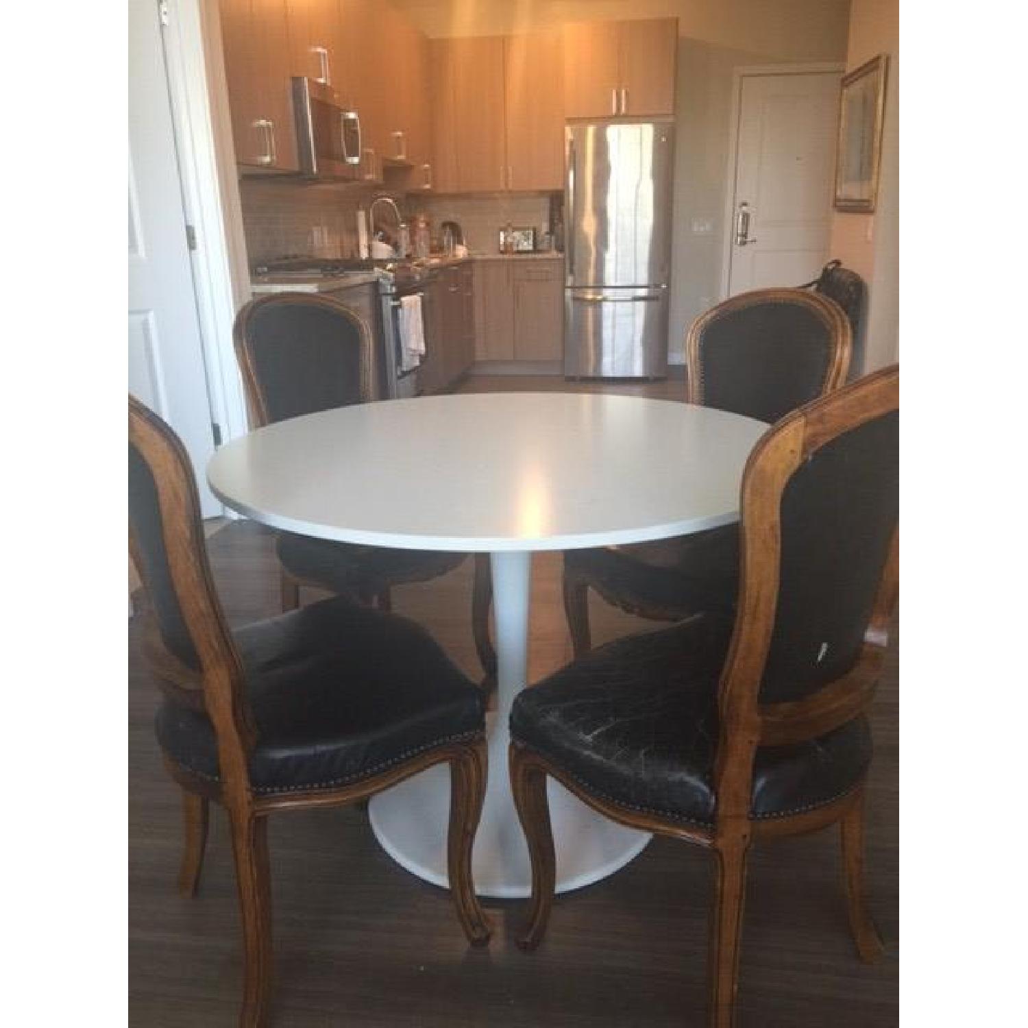 Altman and Co. Vintage Italian Leather Black Nail Head Dining Chairs - image-9