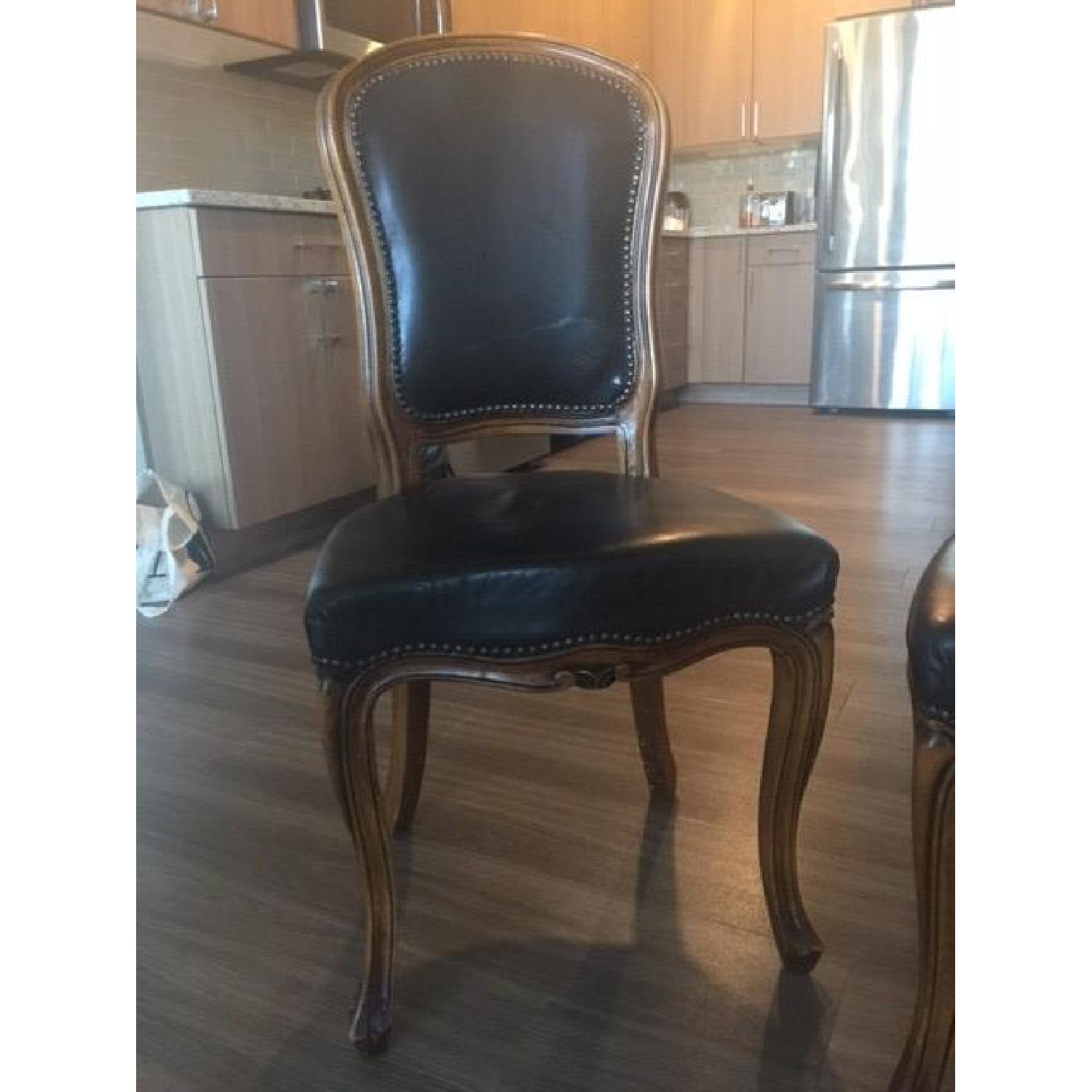Altman and Co. Vintage Italian Leather Black Nail Head Dining Chairs - image-10