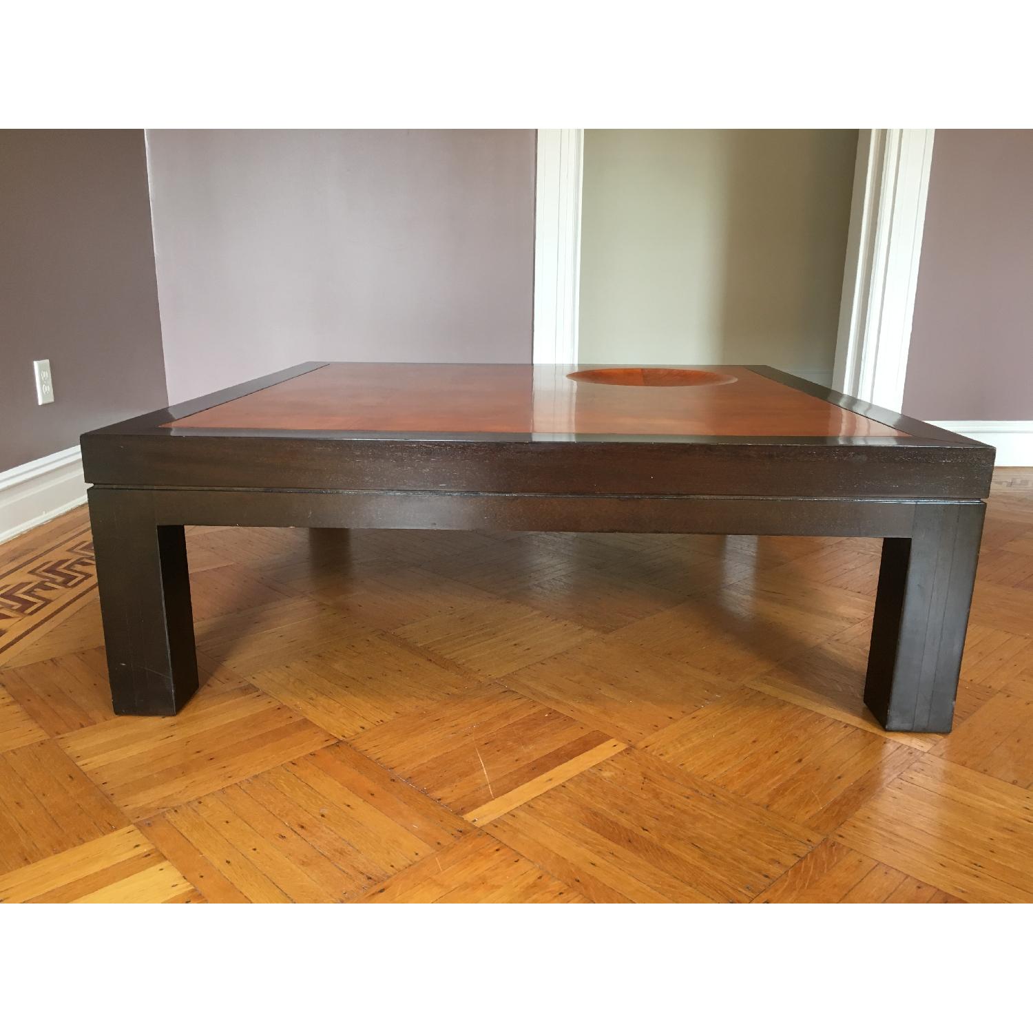 Parchment Leather & Lacquered Oak Coffee Table - image-1