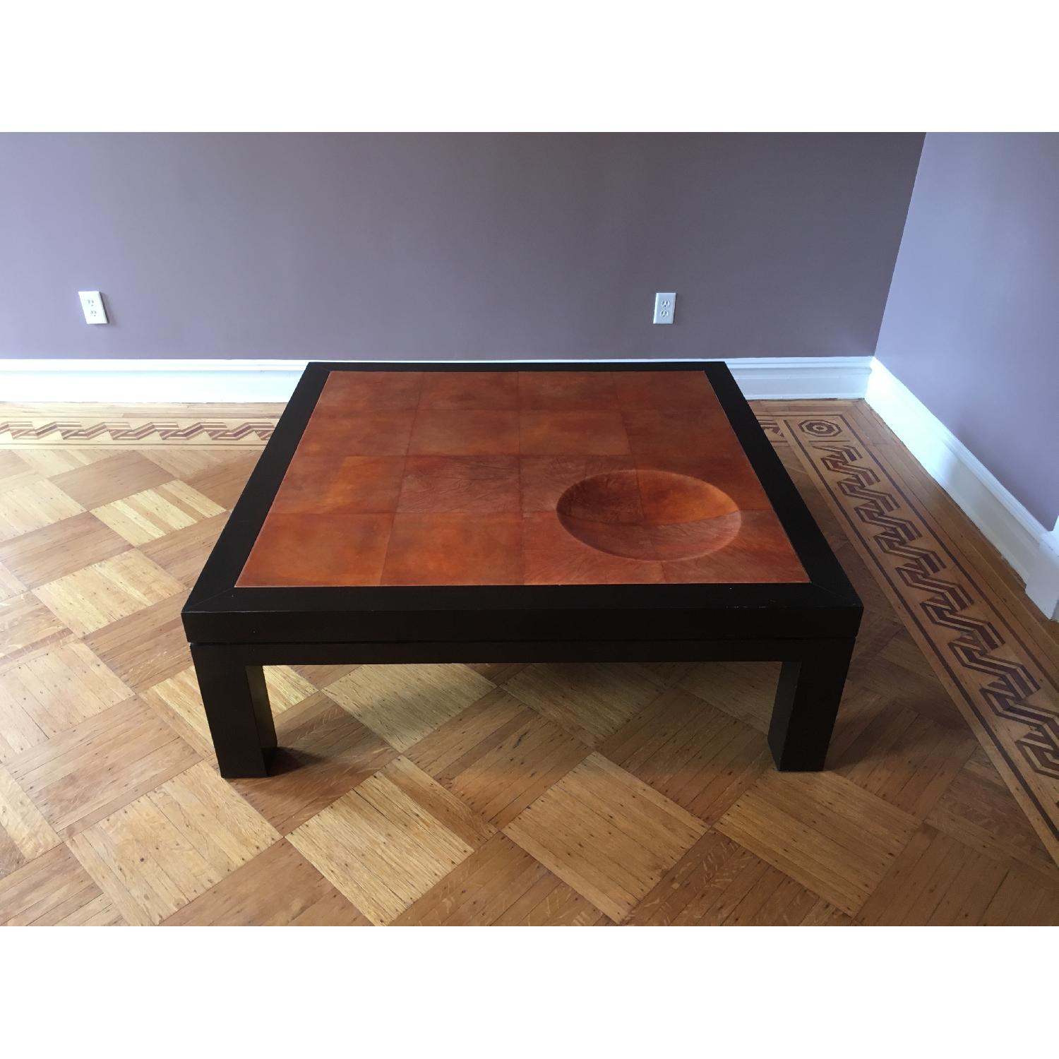 Parchment Leather & Lacquered Oak Coffee Table - Thumbnail 2