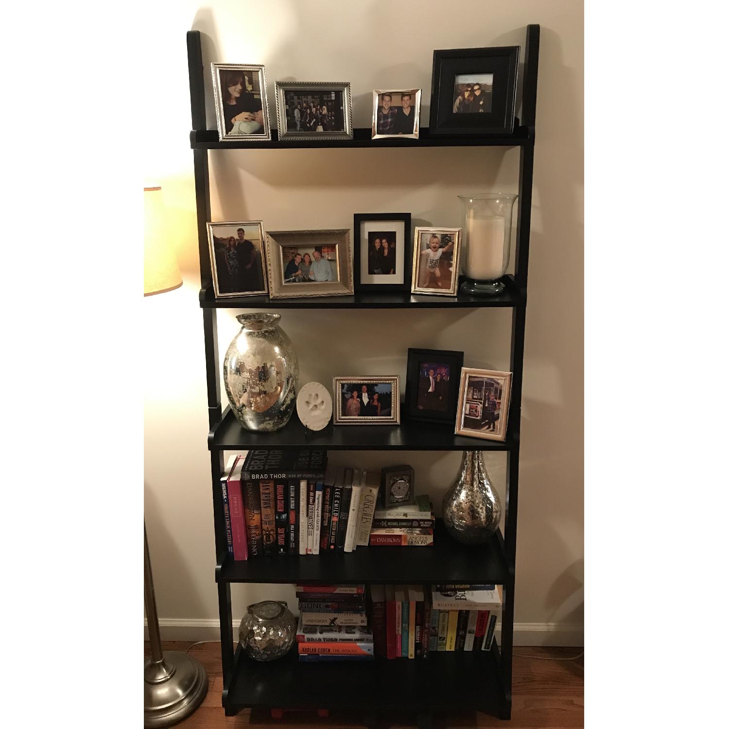 Black Leaning 5 Shelf Bookcase - image-2