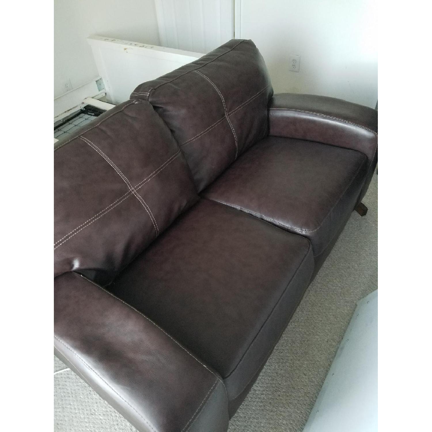 Brown Faux Leather Loveseat - image-1