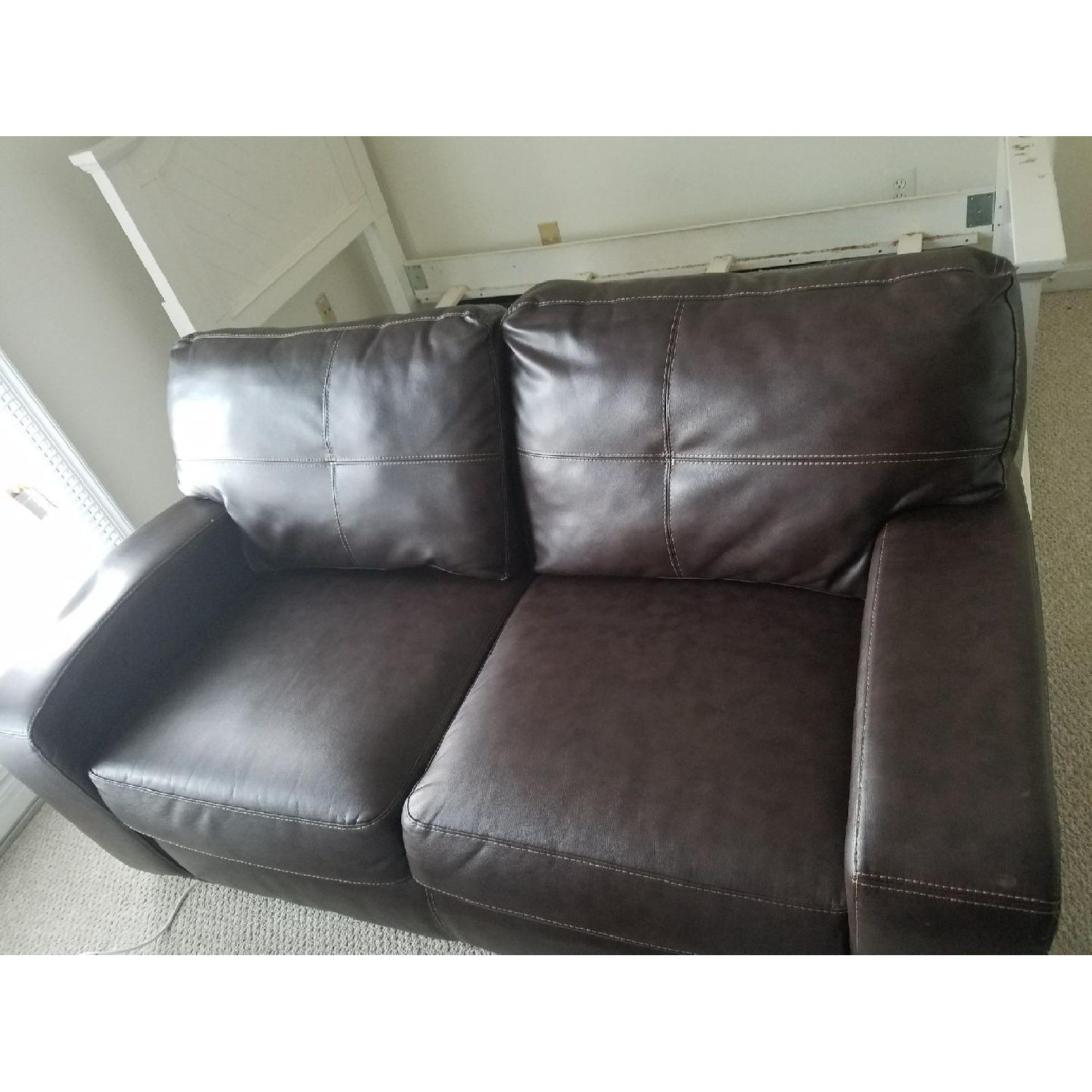 Brown Faux Leather Loveseat - image-2