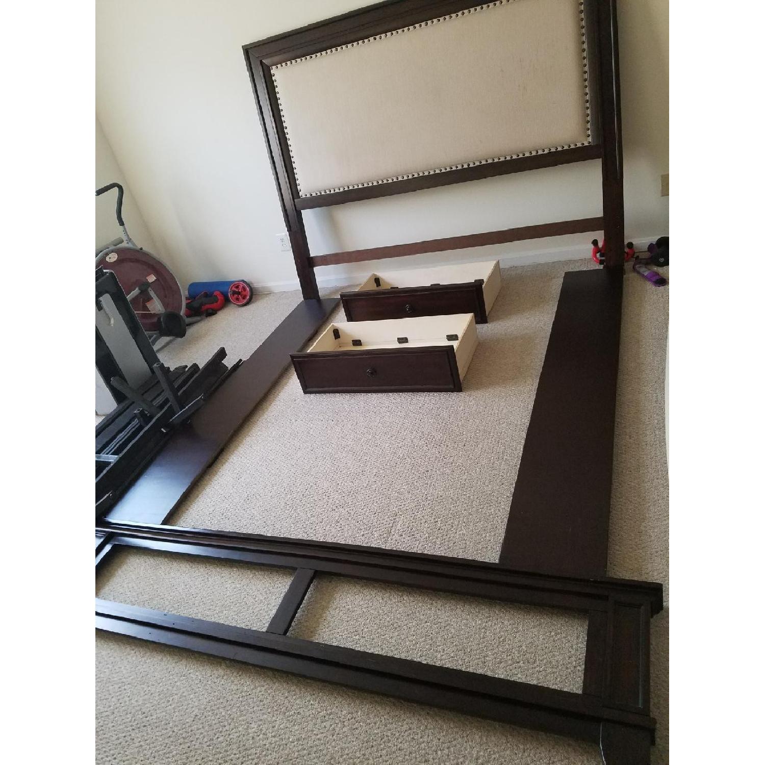 King Size Bed w/ Cream Headboard & Two Storage Drawers - image-1