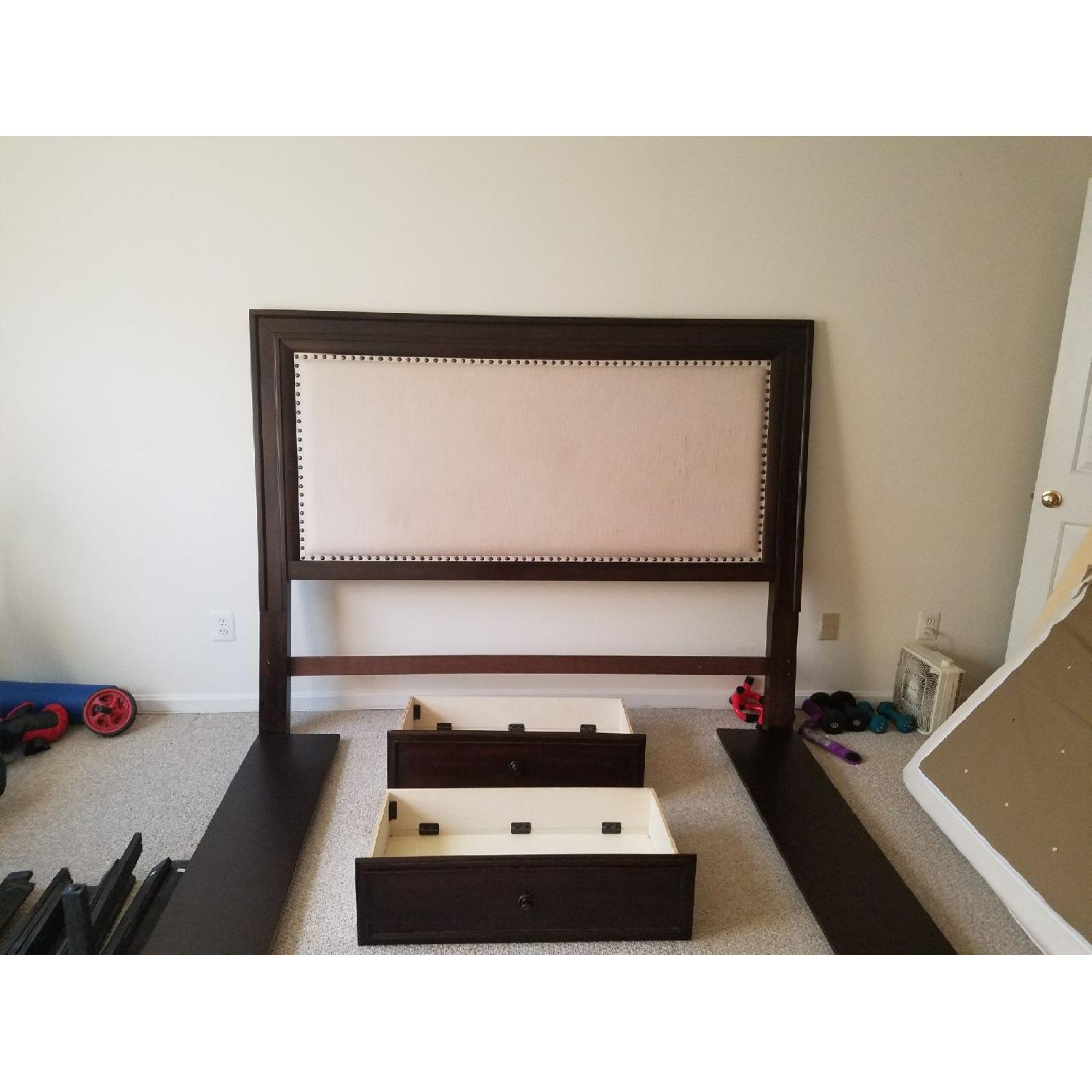 King Size Bed w/ Cream Headboard & Two Storage Drawers - image-2