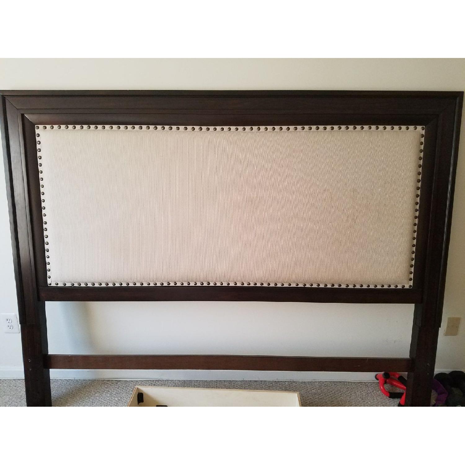 King Size Bed w/ Cream Headboard & Two Storage Drawers - image-3