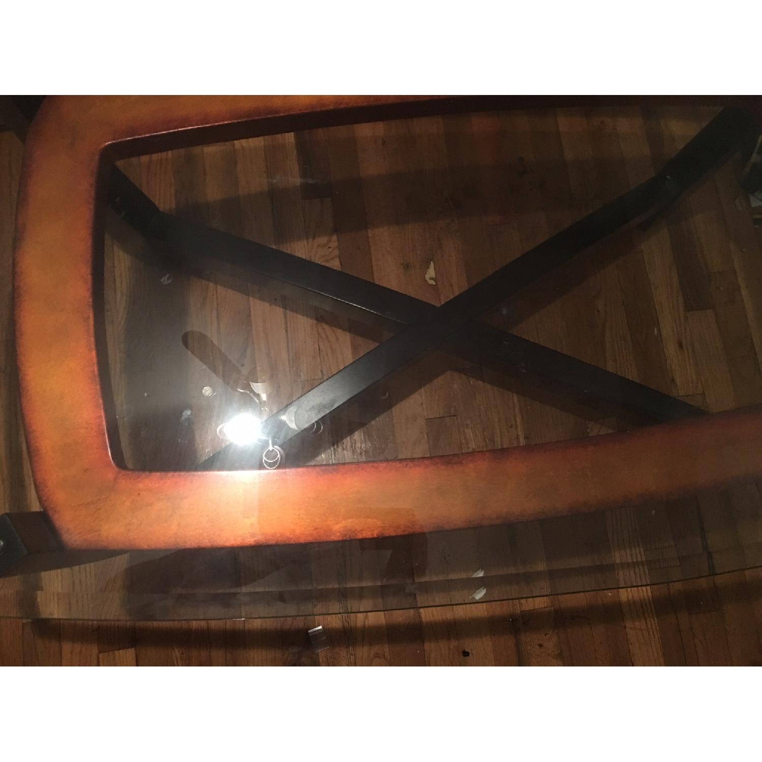 Raymour & Flanigan Glass & Wooden Cocktail Table - image-1