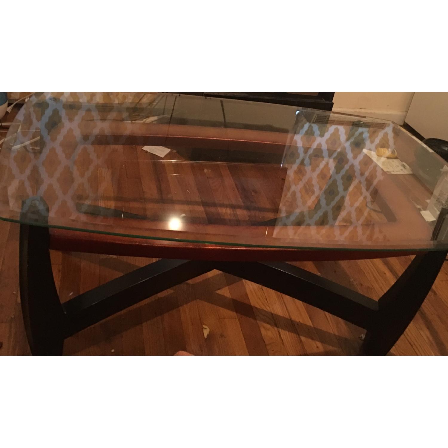 Raymour & Flanigan Glass & Wooden Cocktail Table - image-4