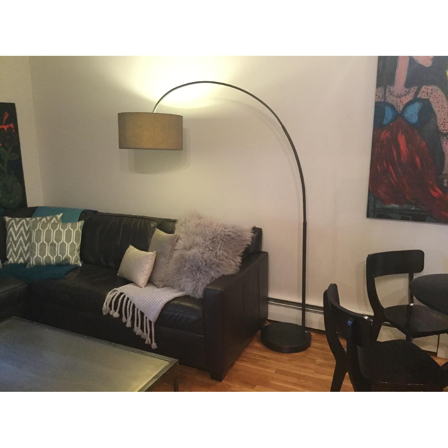 West Elm Overarching Linen Shade Floor Lamp in Antique Bronze - image-7