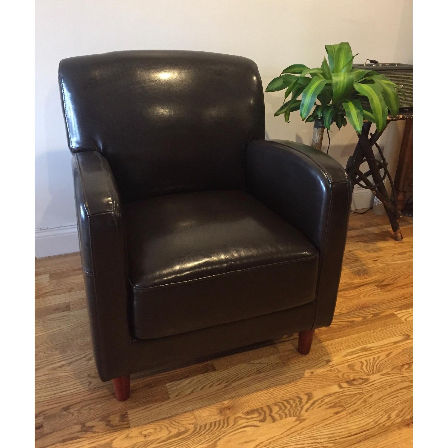 Crate & Barrel Brown Leather Chair - image-1