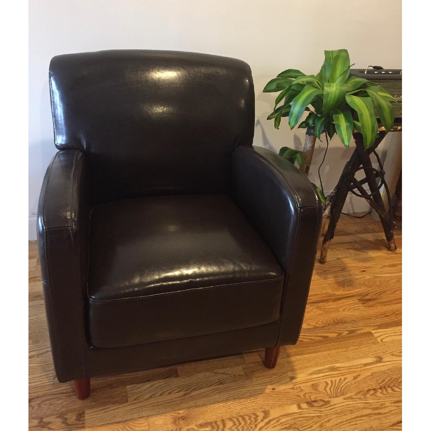 Crate & Barrel Brown Leather Chair - image-2