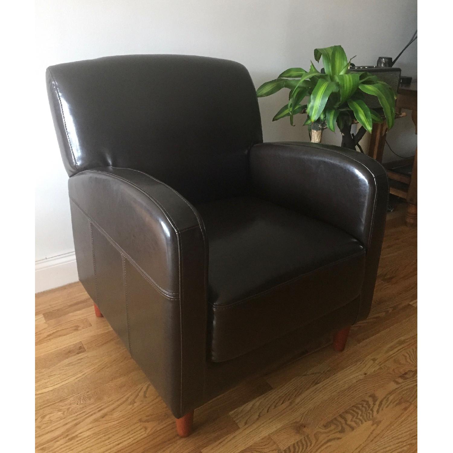 Crate & Barrel Brown Leather Chair - image-3