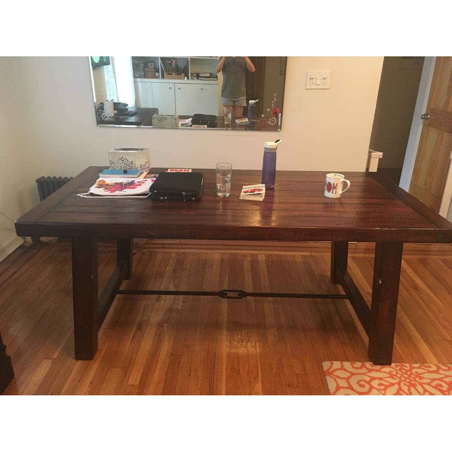 Pottery Barn Benchwright Fixed Dining Room Table in Rustic Mahogany - image-1