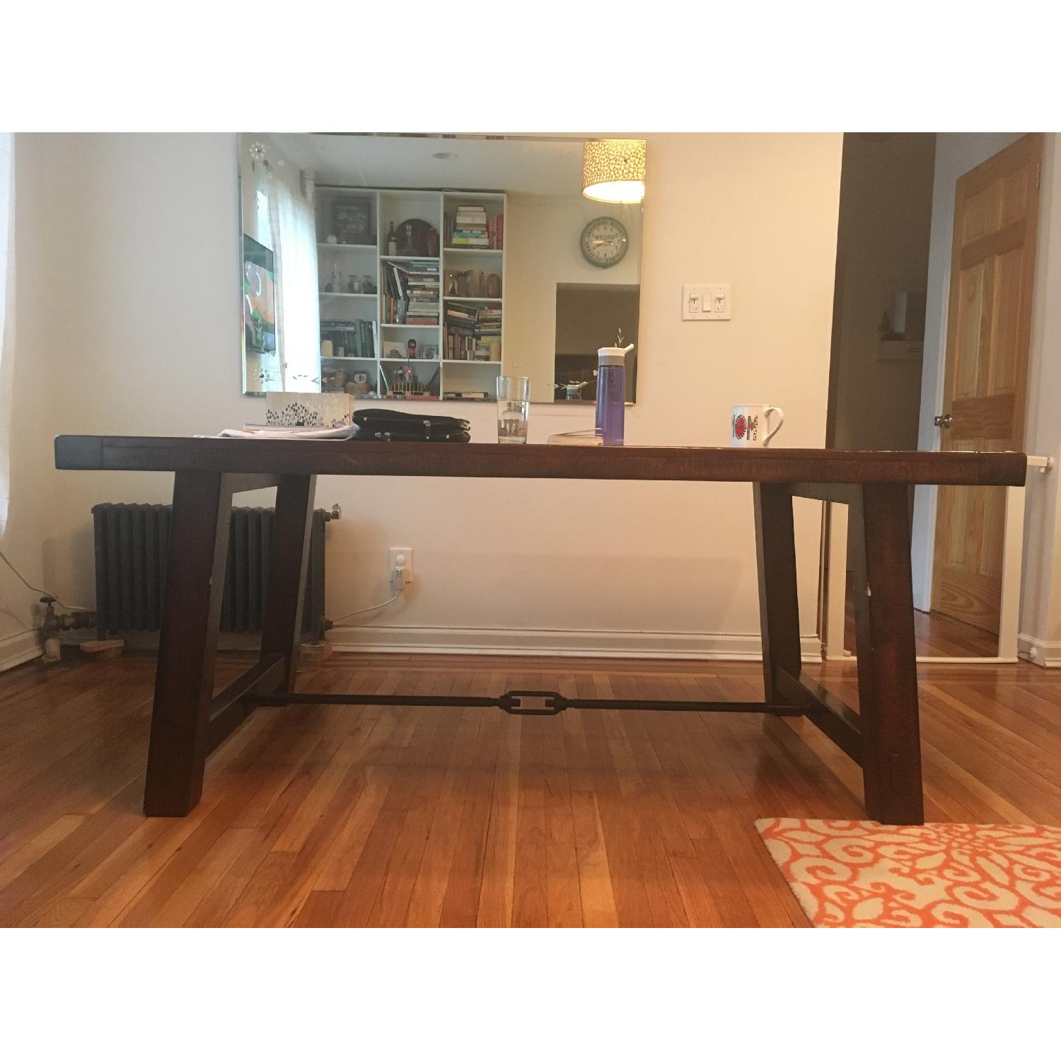 Pottery Barn Benchwright Fixed Dining Room Table in Rustic Mahogany - image-2