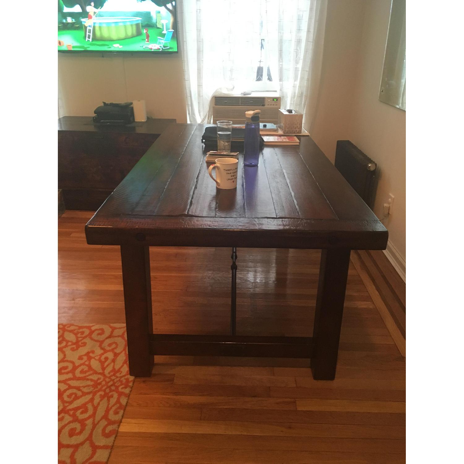 Pottery Barn Benchwright Fixed Dining Room Table in Rustic Mahogany - image-3