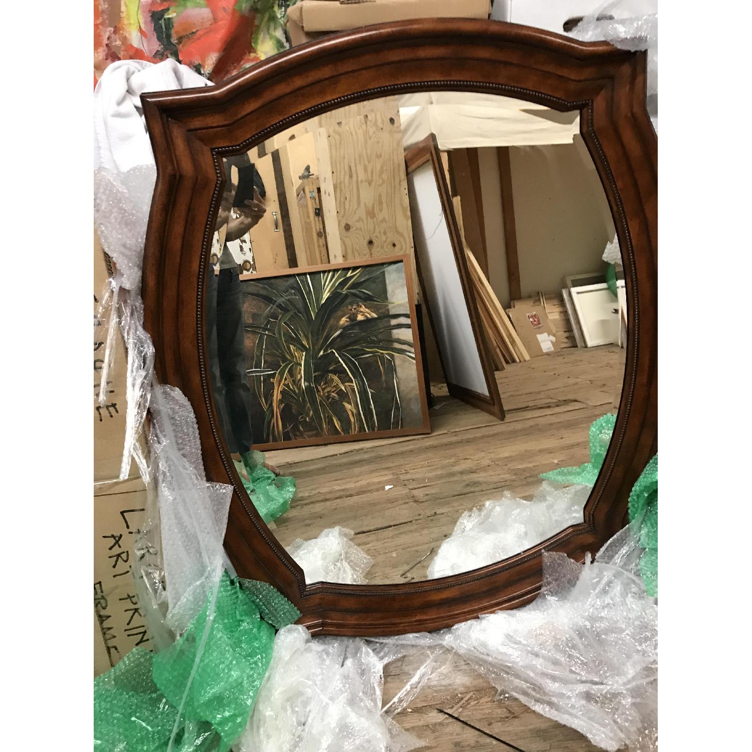 Cherry Wood Oval-Square Beveled Mirror - image-1