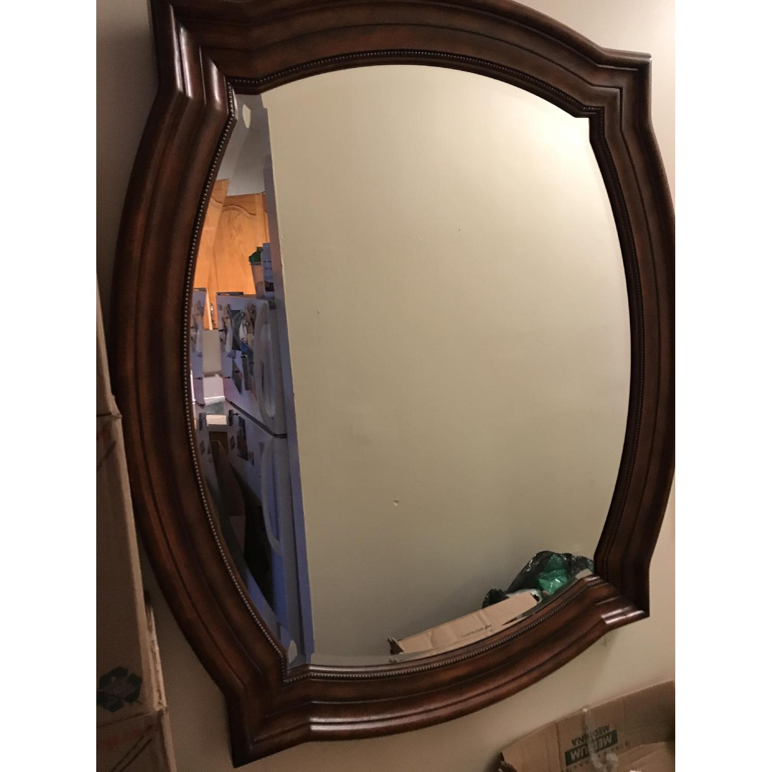 Cherry Wood Oval-Square Beveled Mirror - image-0