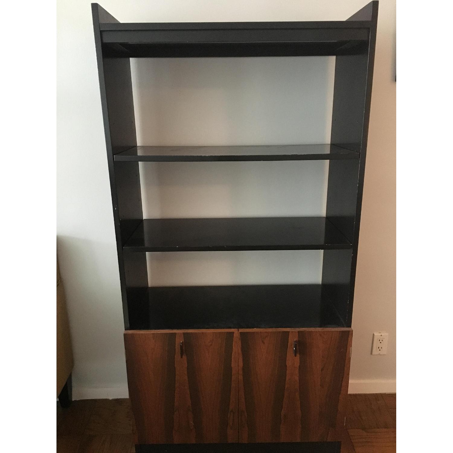 Black Wood Bookshelf w/ Bottom Cabinet - image-1