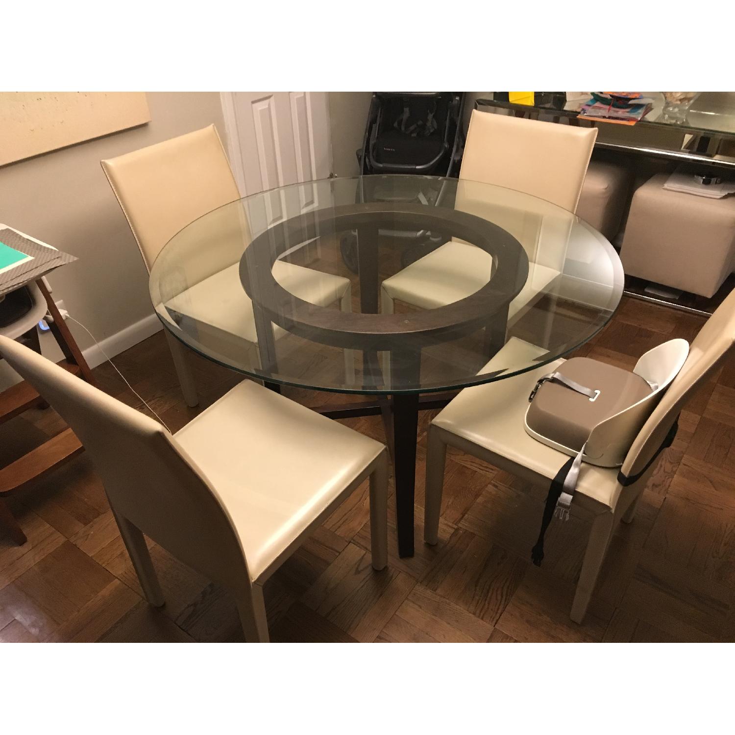Crate & Barrel Dinig Table w/ 4 Leather Chairs - image-1