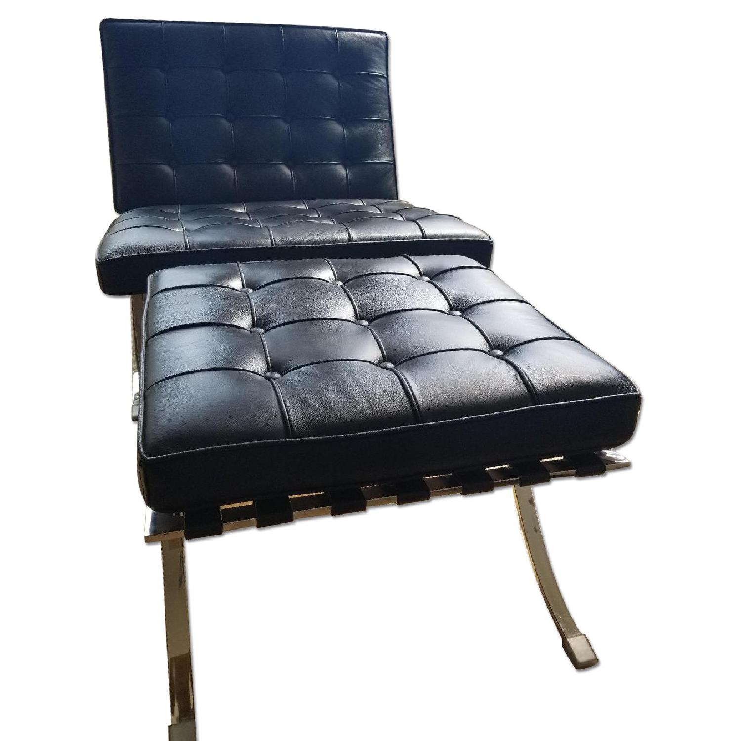 Mid Century Barcelona Style Chair & Ottoman - image-0