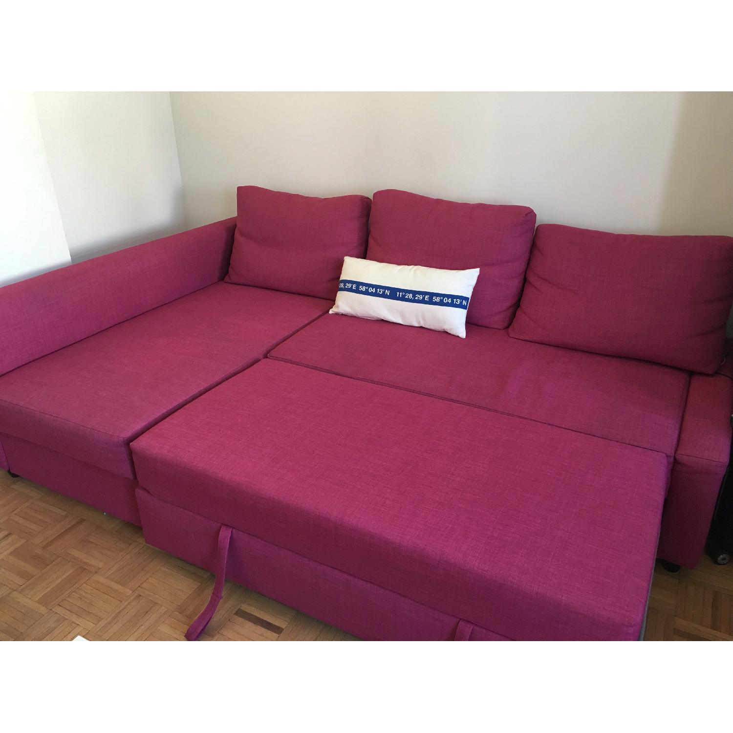 Ikea Friheten Pink 3 Piece Sleeper Sectional Sofa W Storage Aptdeco