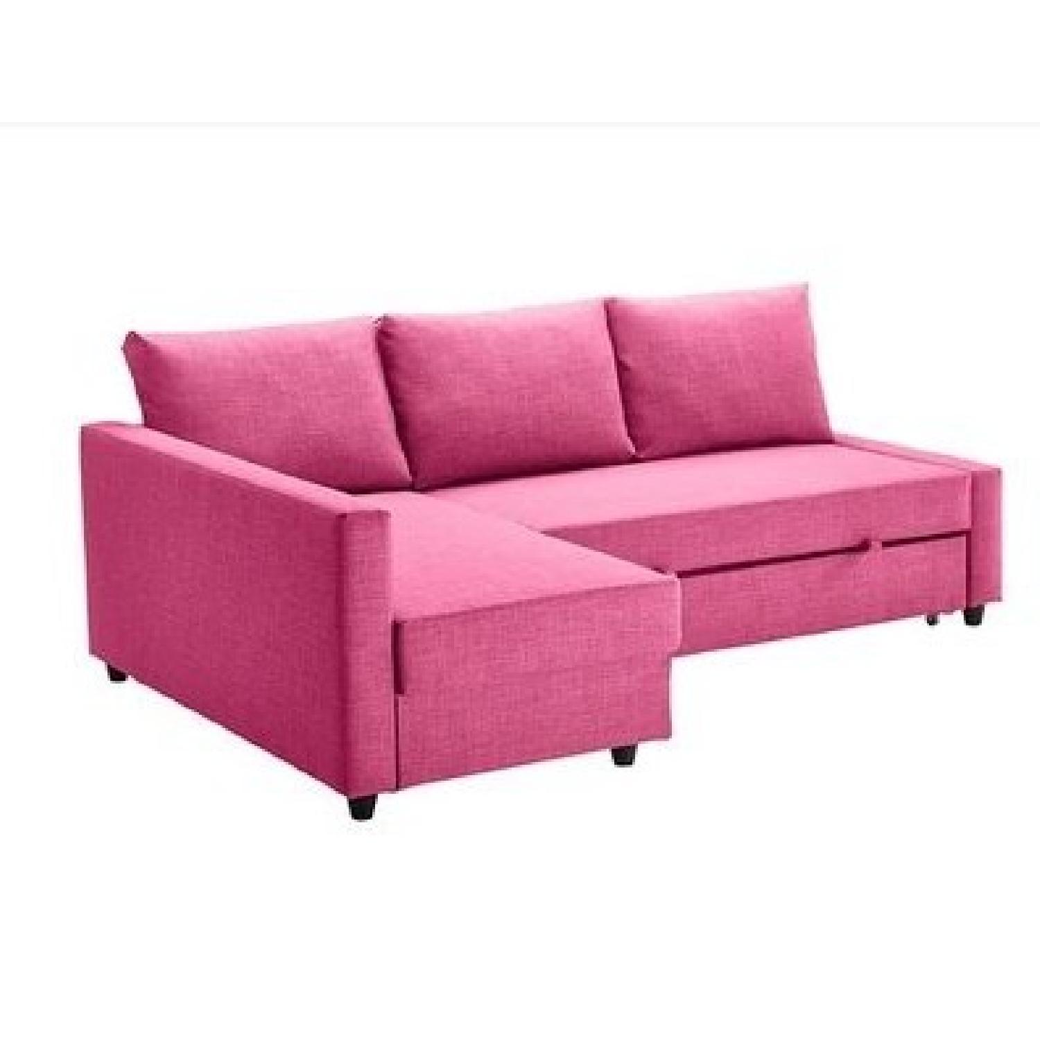 Ikea Friheten Pink 3 Piece Sleeper Sectional Sofa w/ Storage AptDeco