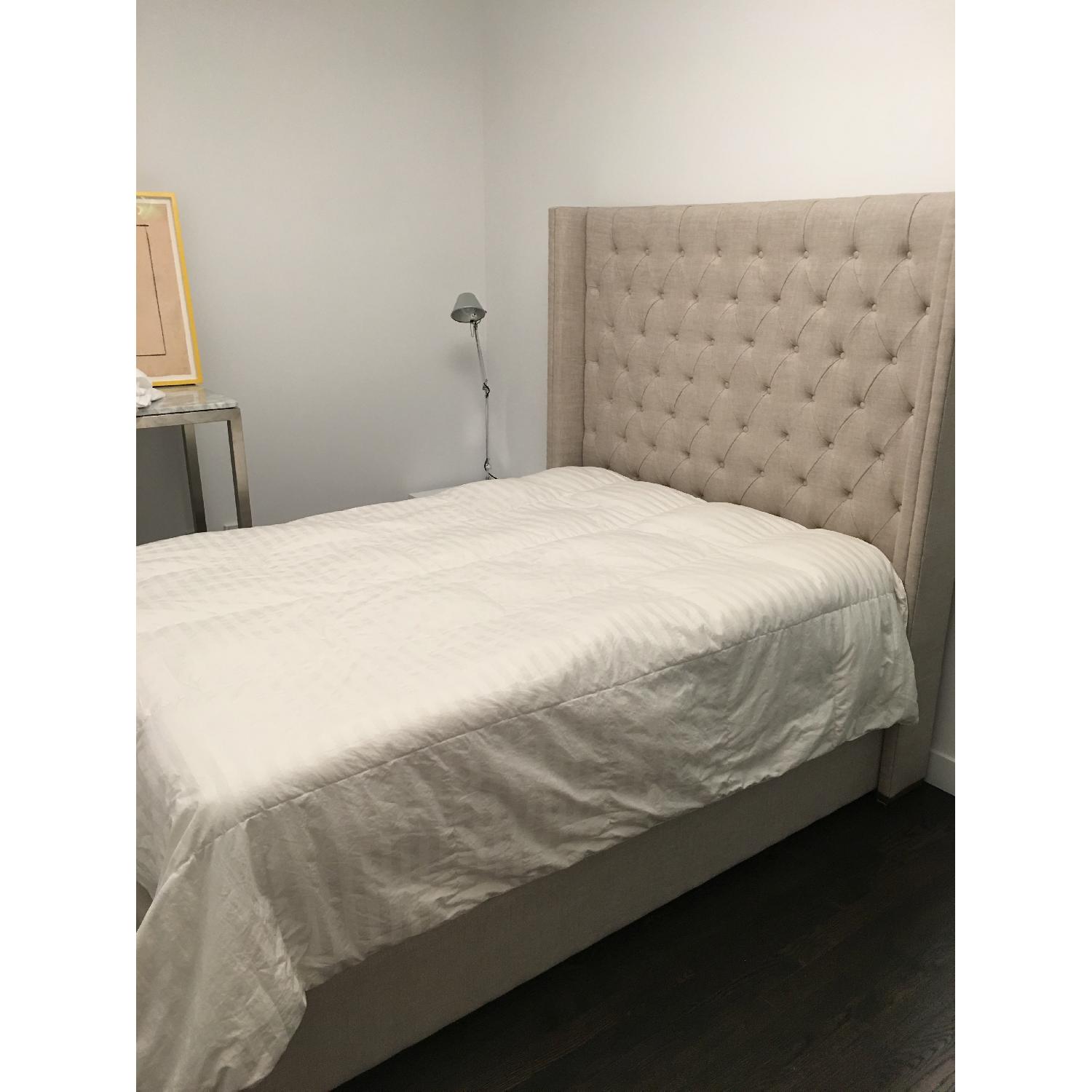 Queen Size Restoration Hardware Adler Shelter Diamond-Tufted Fabric Bed - image-1