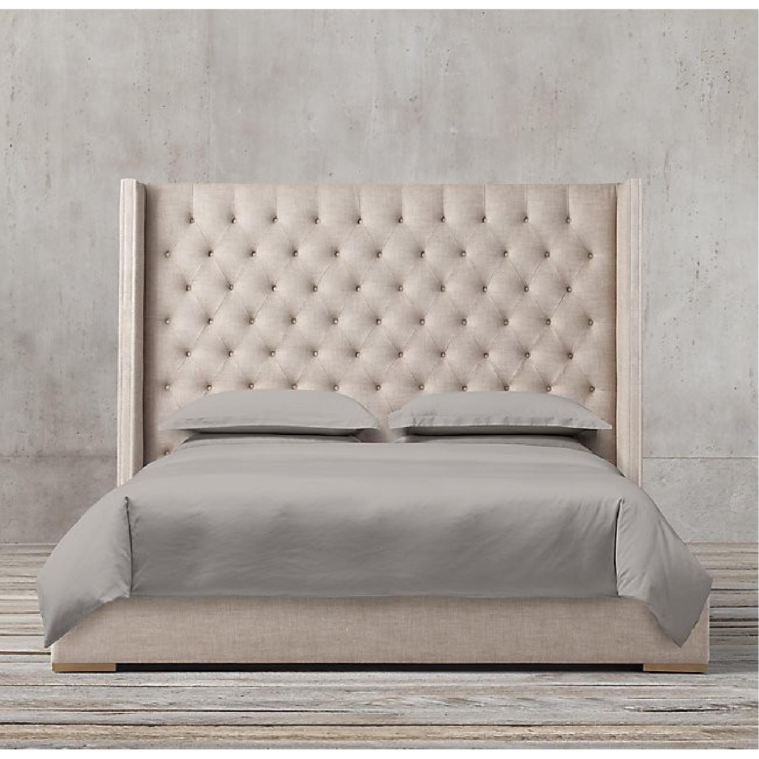 Queen Size Restoration Hardware Adler Shelter Diamond-Tufted Fabric Bed - image-5