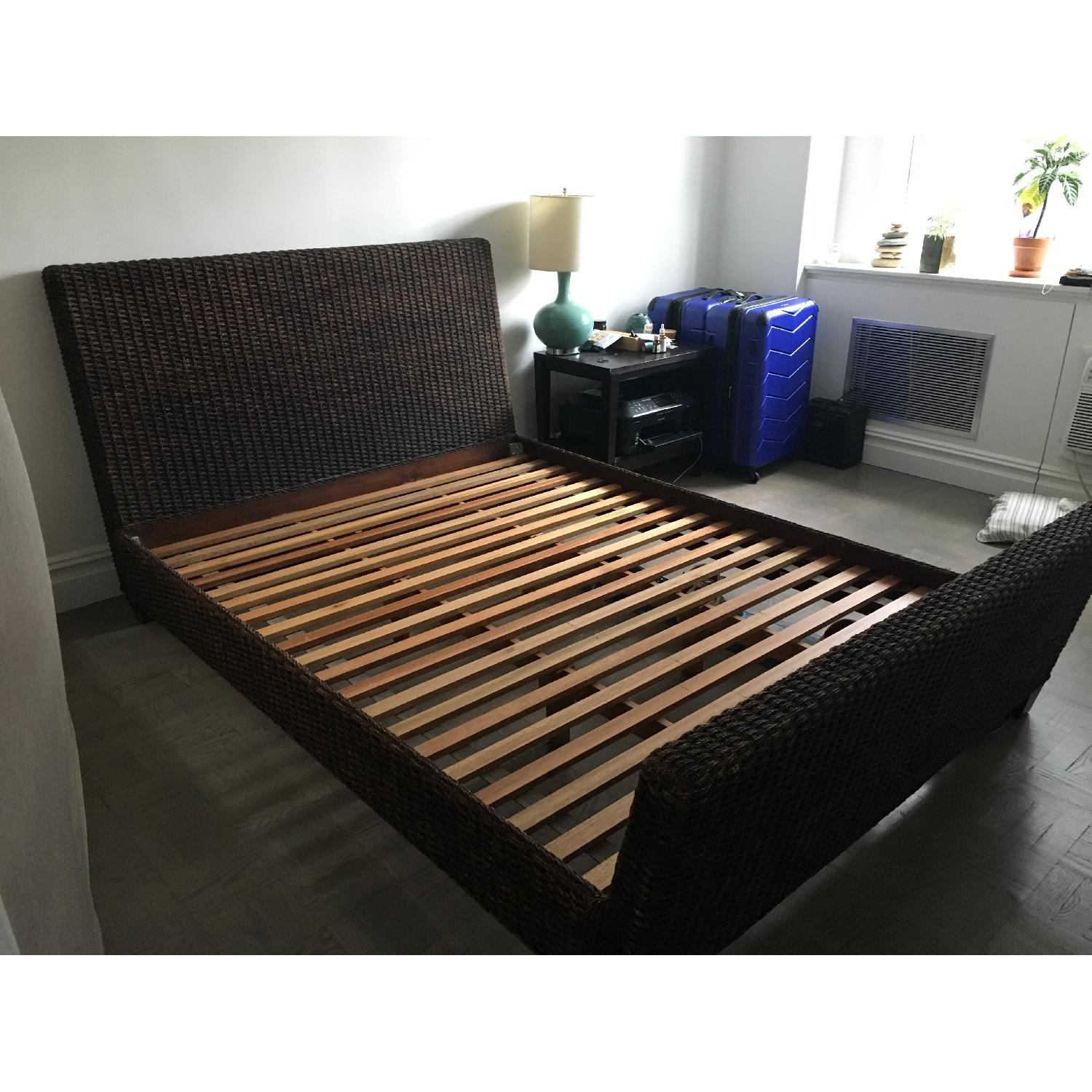 Crate & Barrel Dark Brown Wicker Bed Frame AptDeco