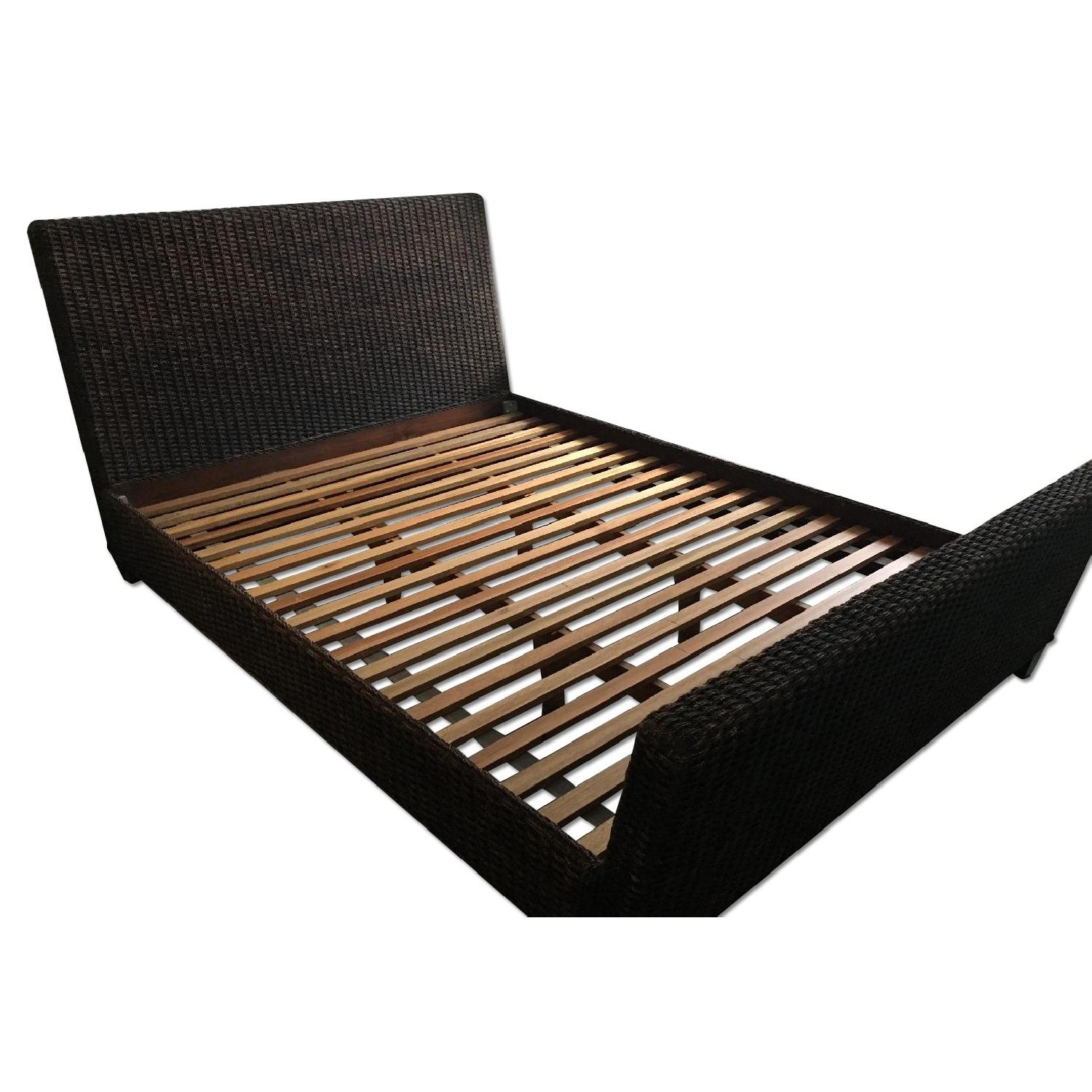 Crate & Barrel Dark Brown Wicker Bed Frame AptDeco
