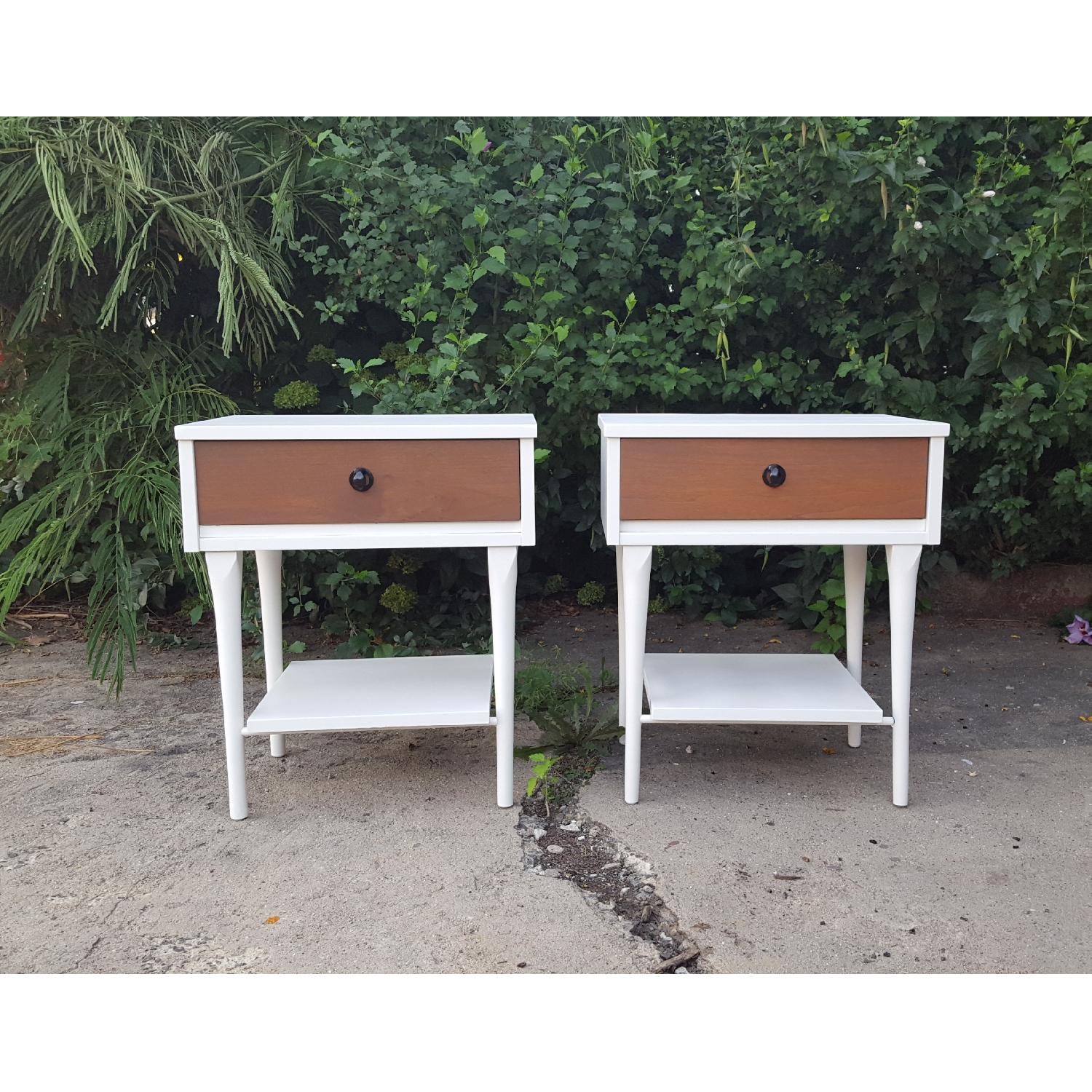 Mid Century Modern White & Walnut Nightstands - image-1