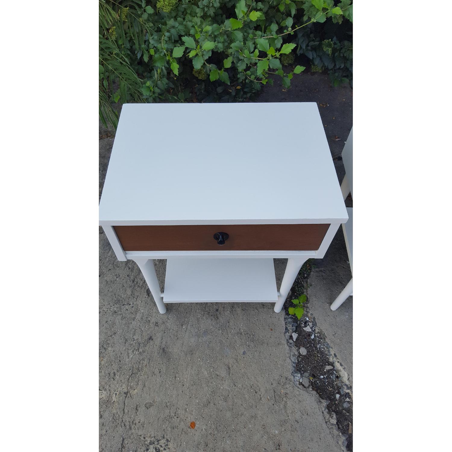 Mid Century Modern White & Walnut Nightstands - image-2