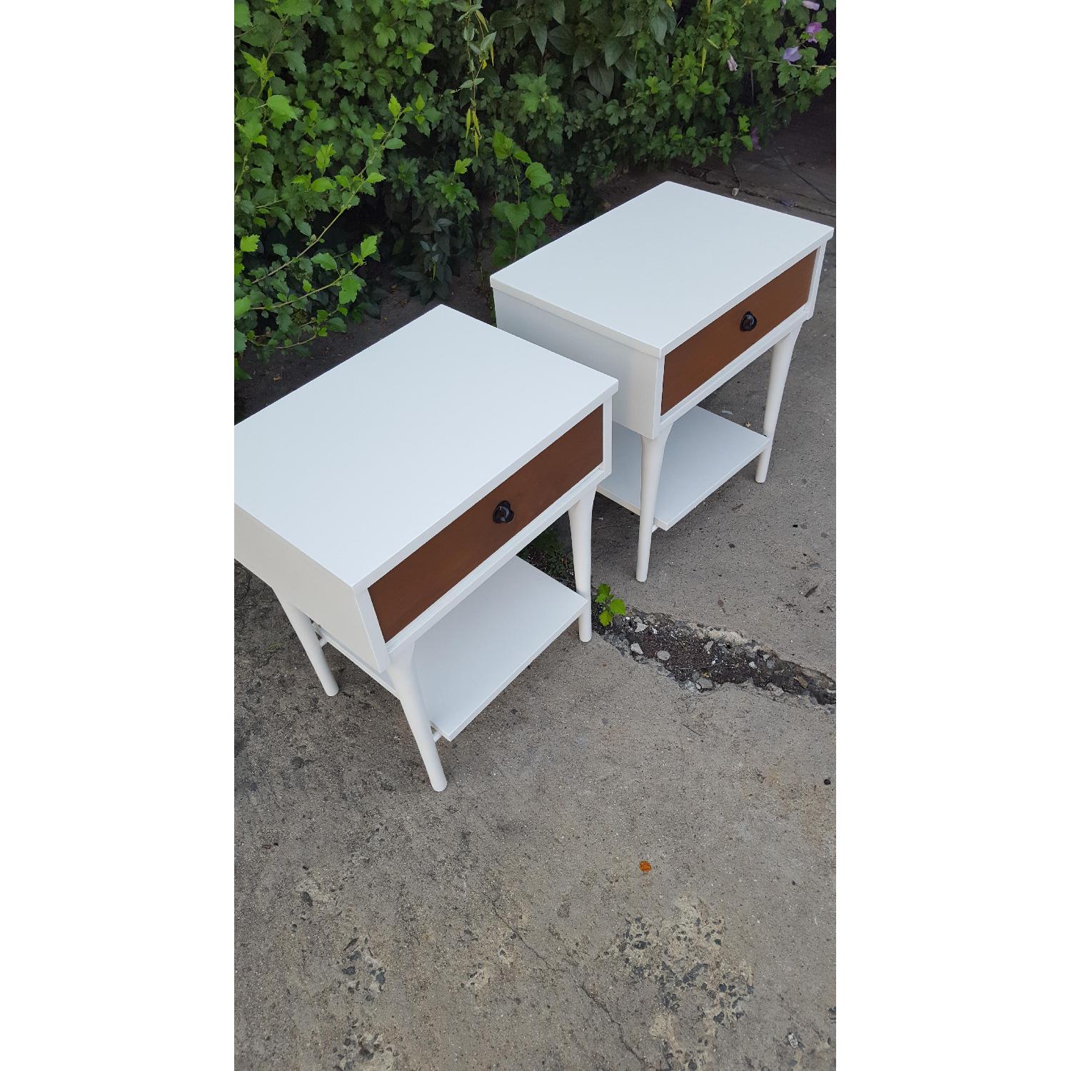 Mid Century Modern White & Walnut Nightstands - image-3