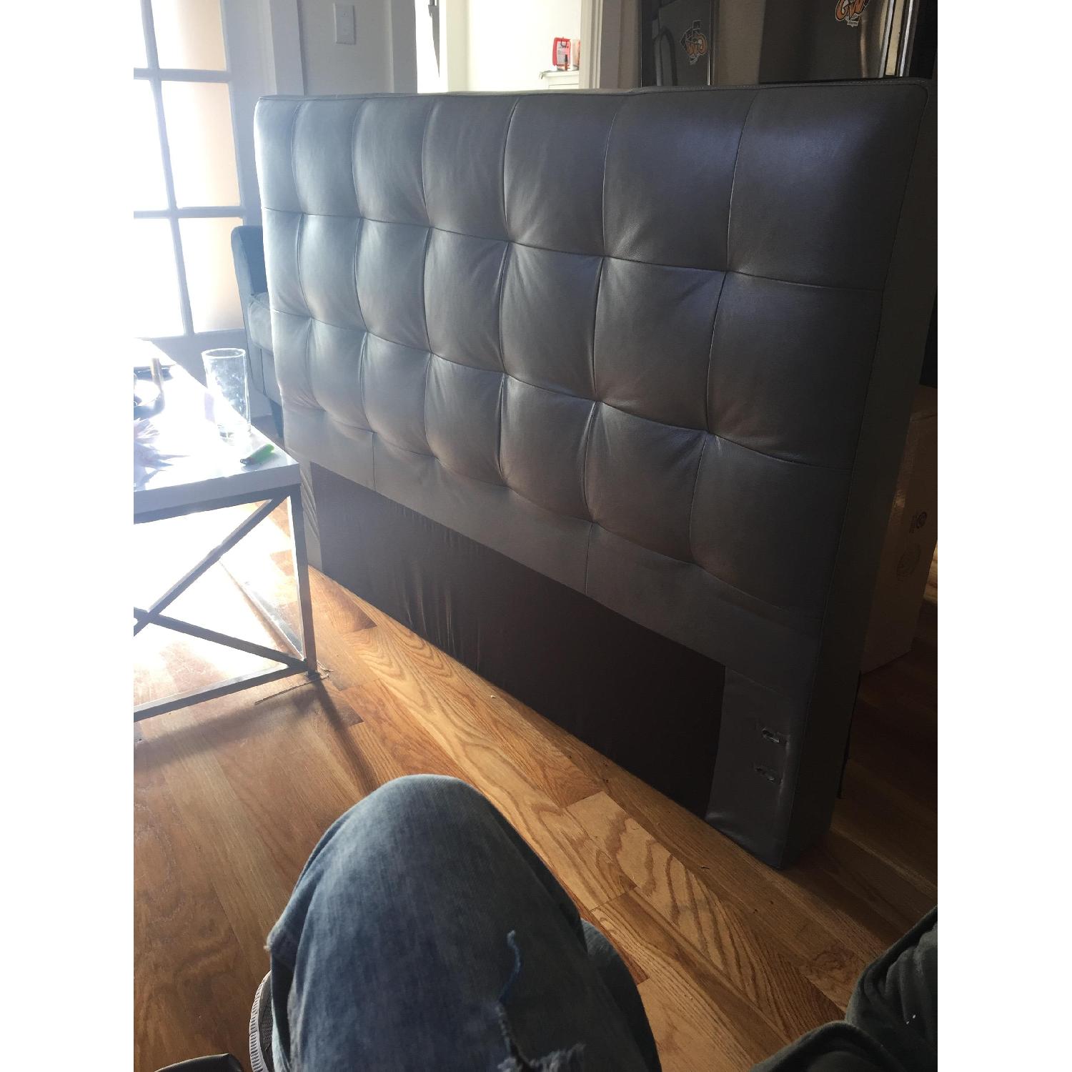 West Elm Low Leather Grid-Tufted Headboard - image-4
