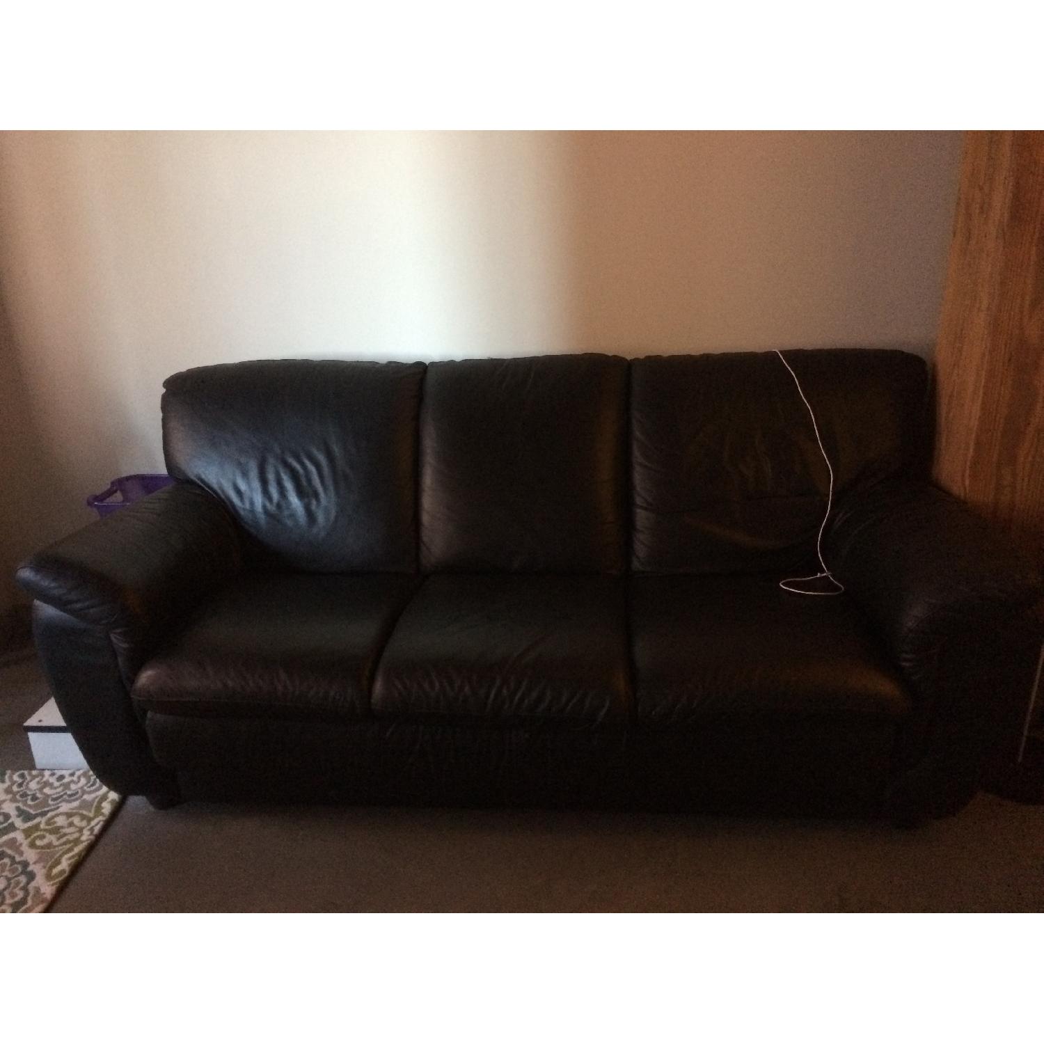 Black Leather 3 Seater Couch - image-1