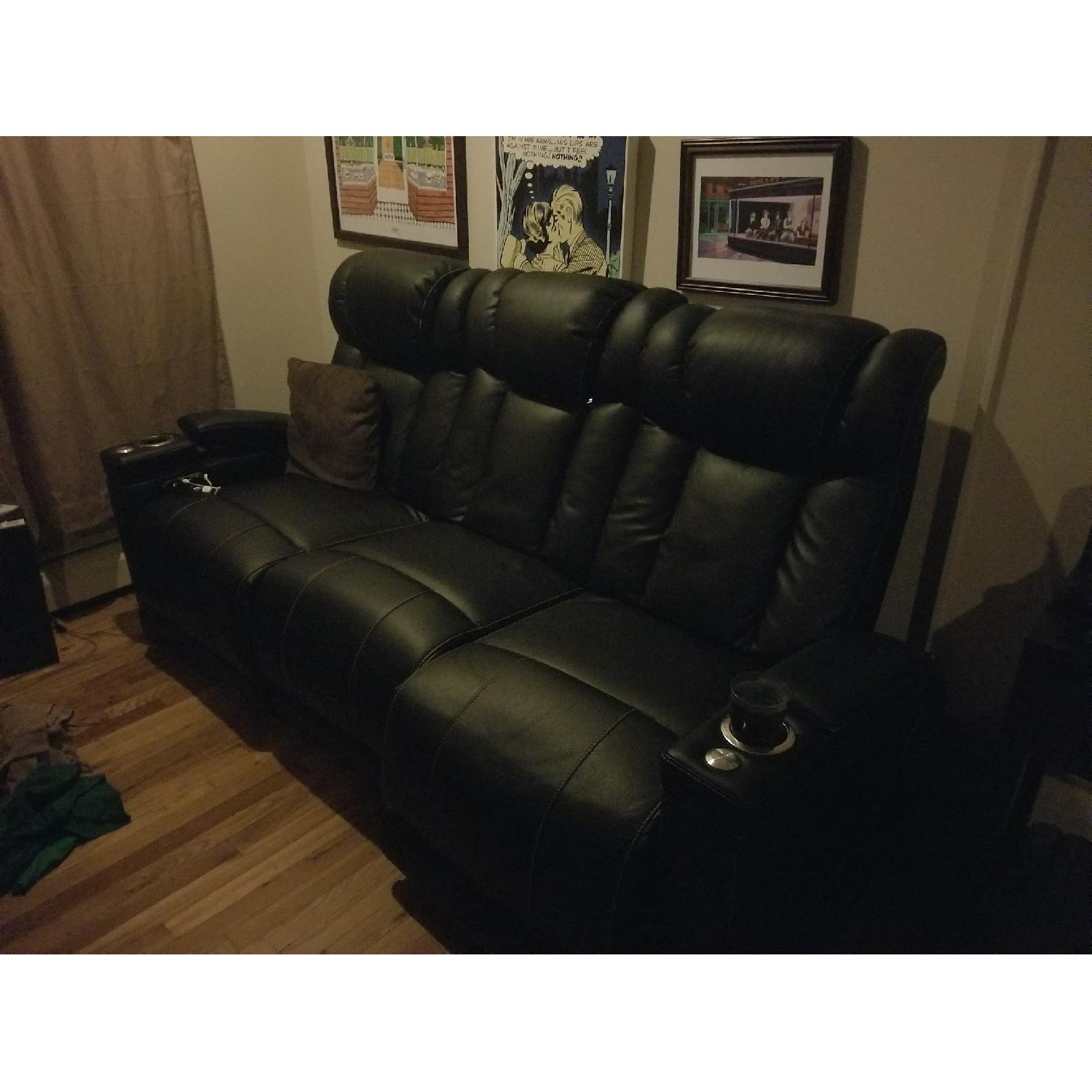 Lane Sigma Black Leather Gel Home Theater Seats - image-1