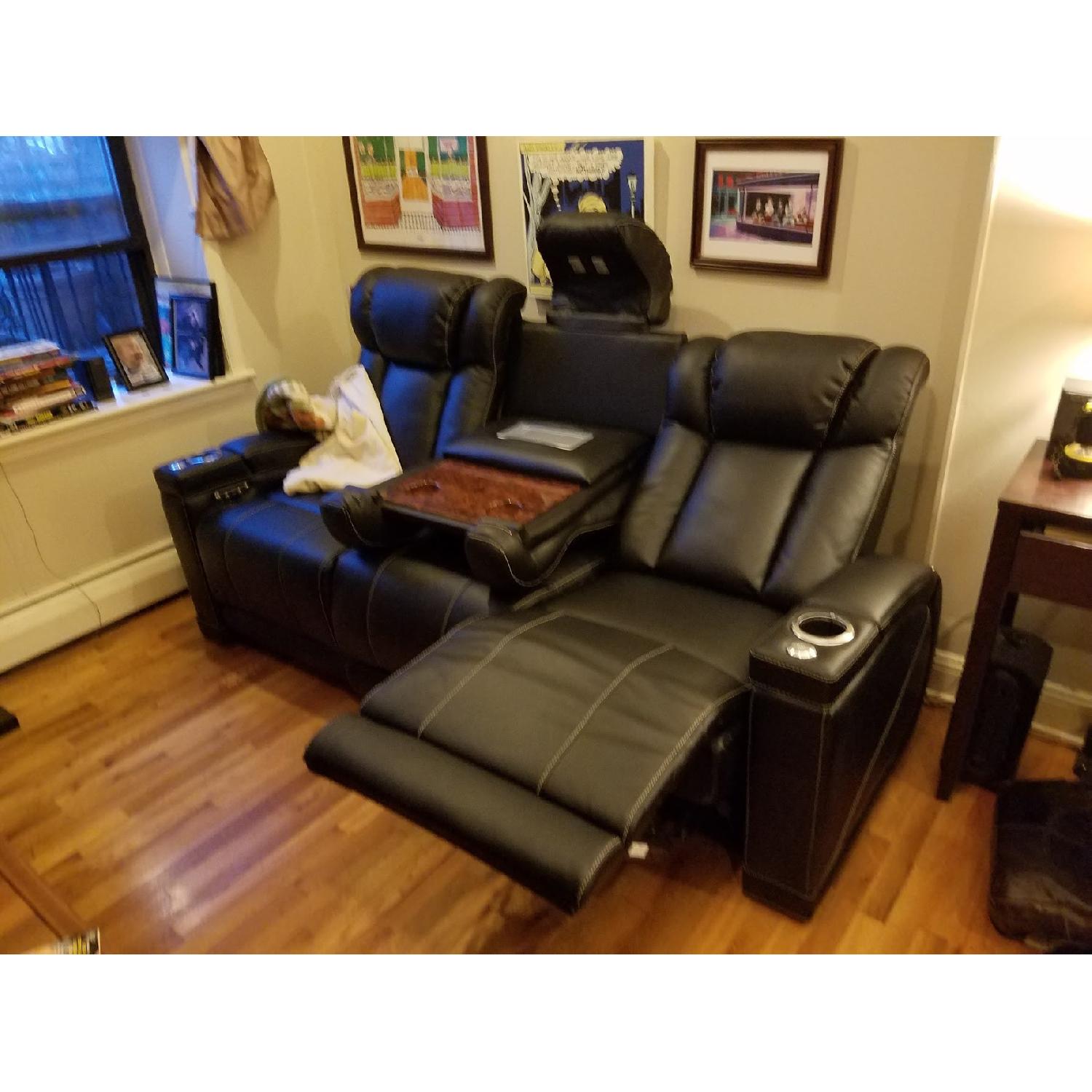 Lane Sigma Black Leather Gel Home Theater Seats - image-2