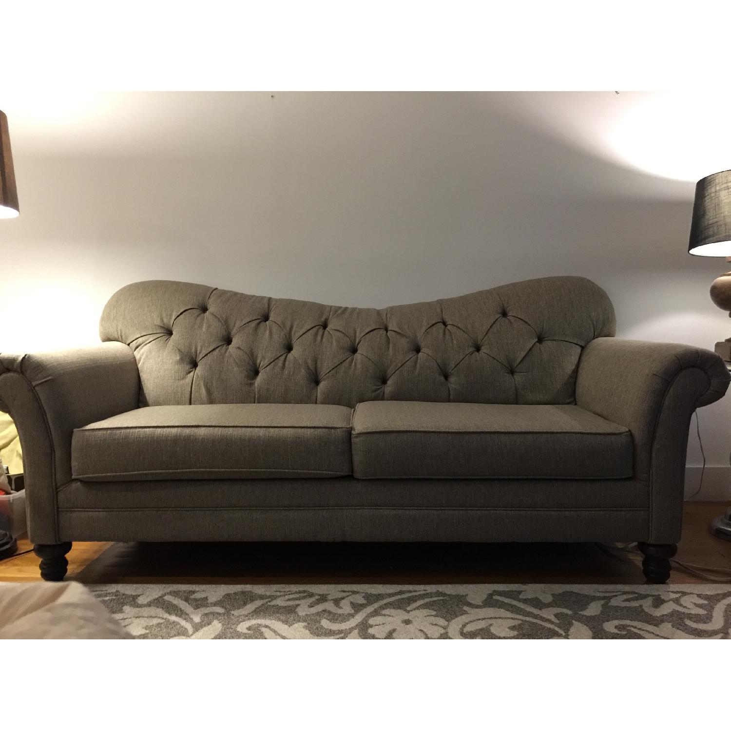 Linen Button Tufted Roll Arm Sofa - image-1