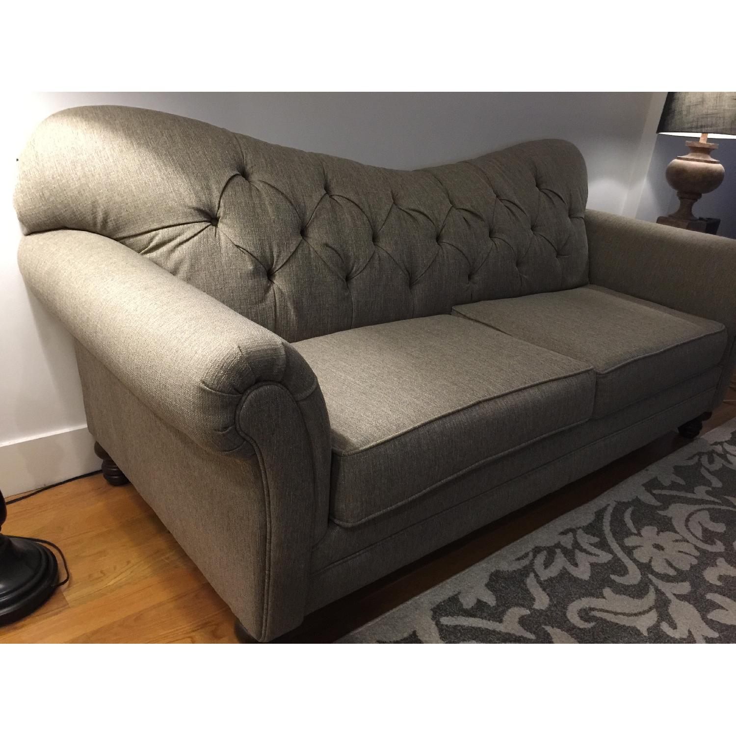 Linen Button Tufted Roll Arm Sofa - image-2