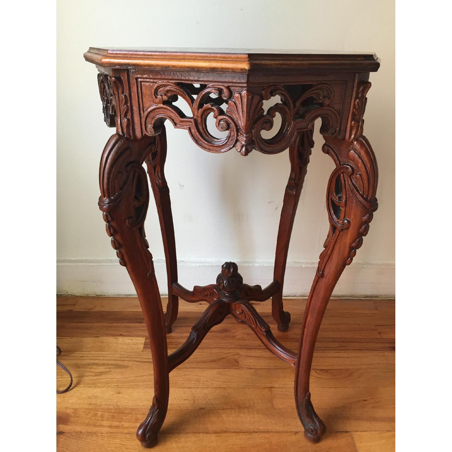 Antique Carved Side Table w/ Inlay - image-1
