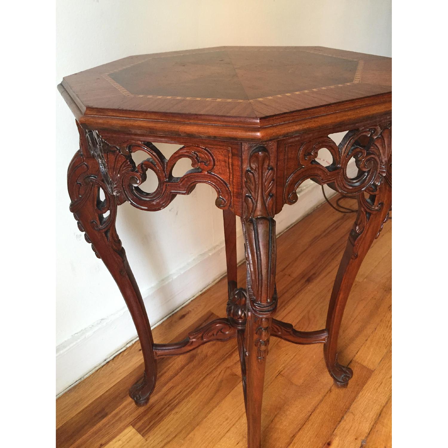 Antique Carved Side Table w/ Inlay - image-2