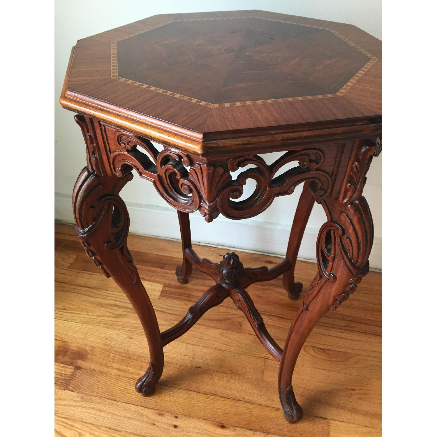 Antique Carved Side Table w/ Inlay - image-3