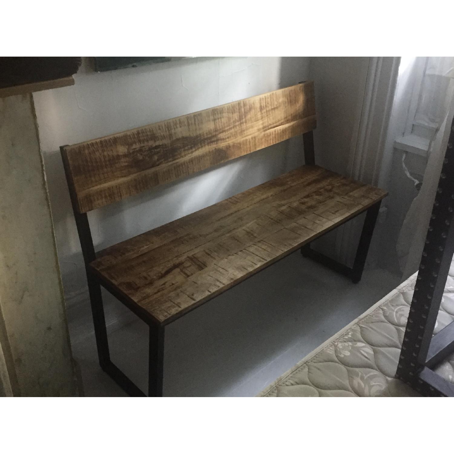 Rustic Wood Bench w/ Backrest - image-1