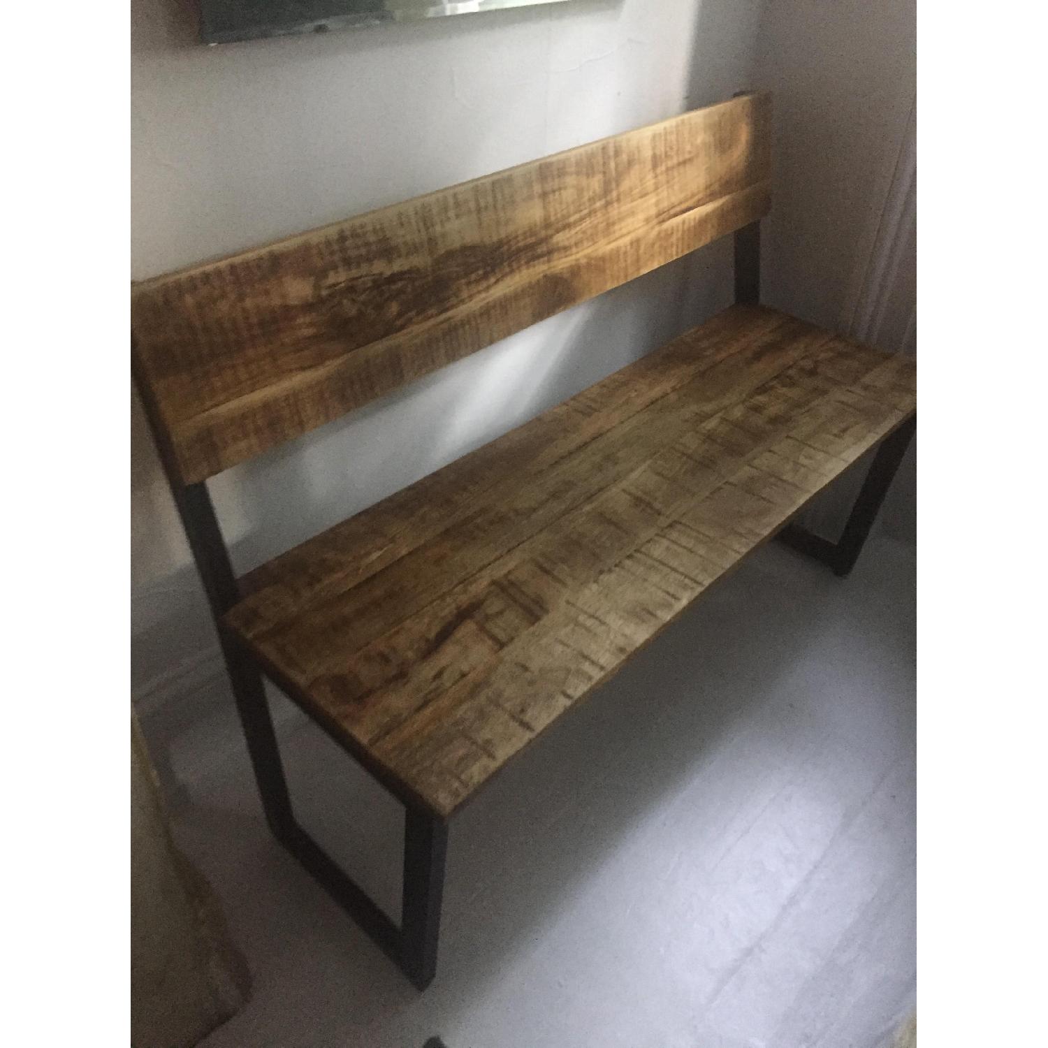 Rustic Wood Bench w/ Backrest - image-2