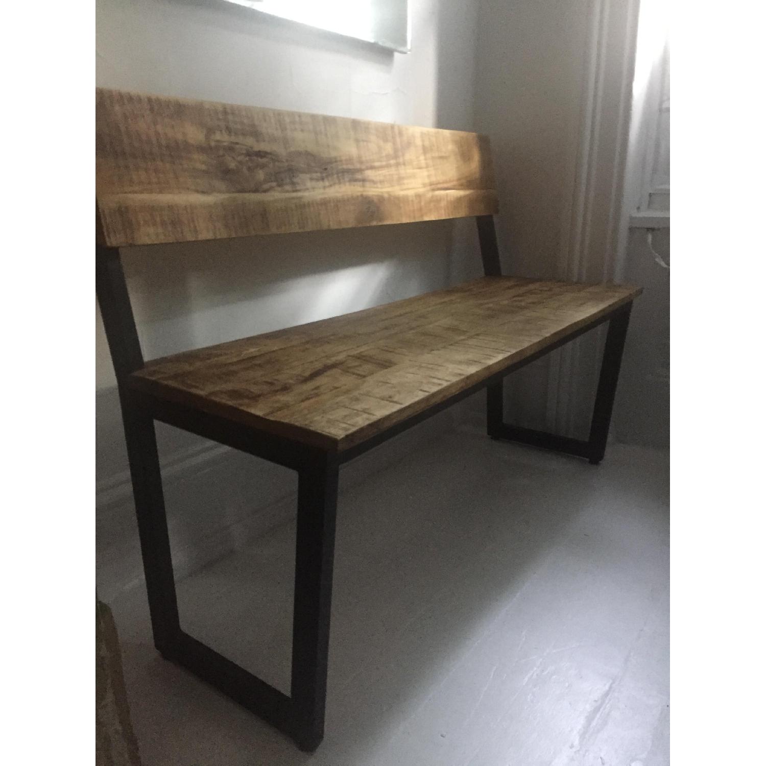 Rustic Wood Bench w/ Backrest - image-3