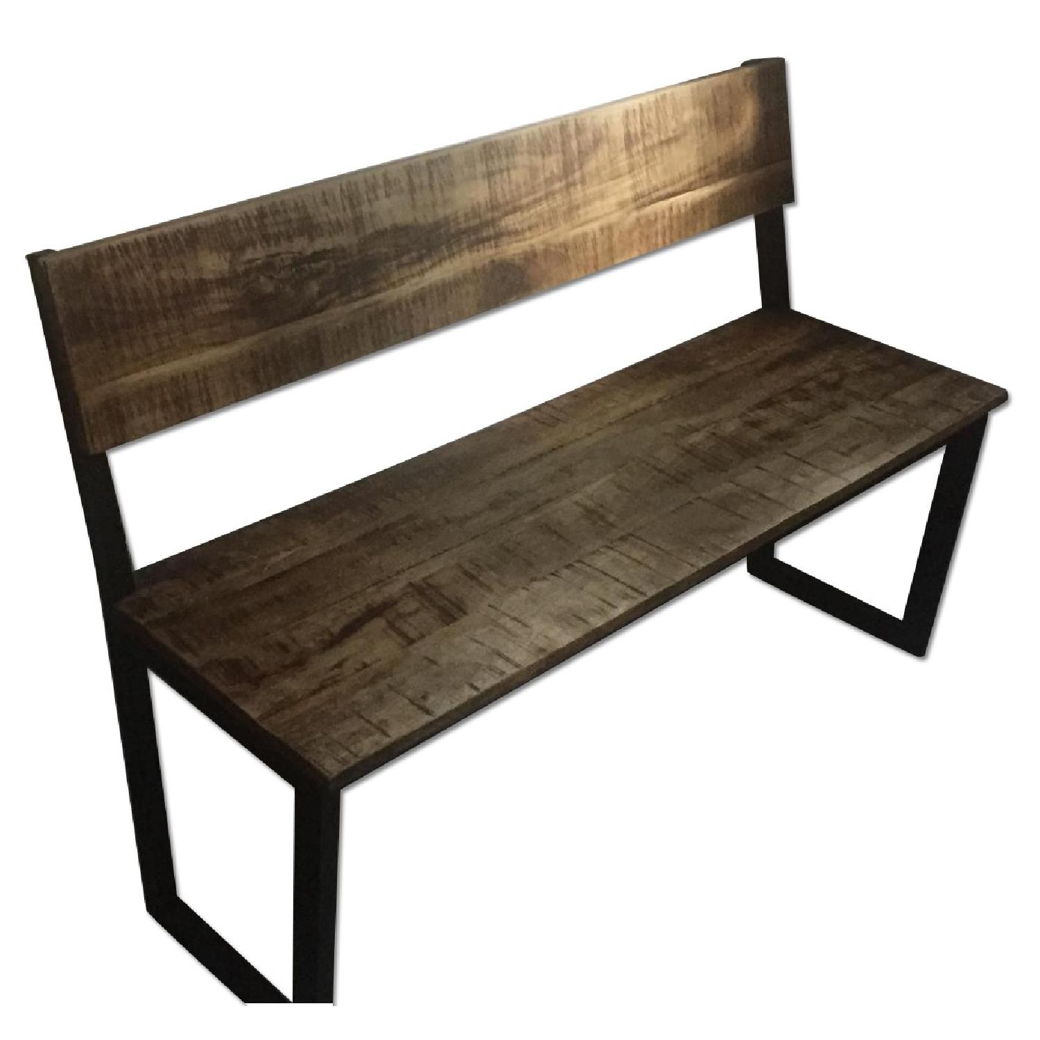 Rustic Wood Bench w/ Backrest - image-0