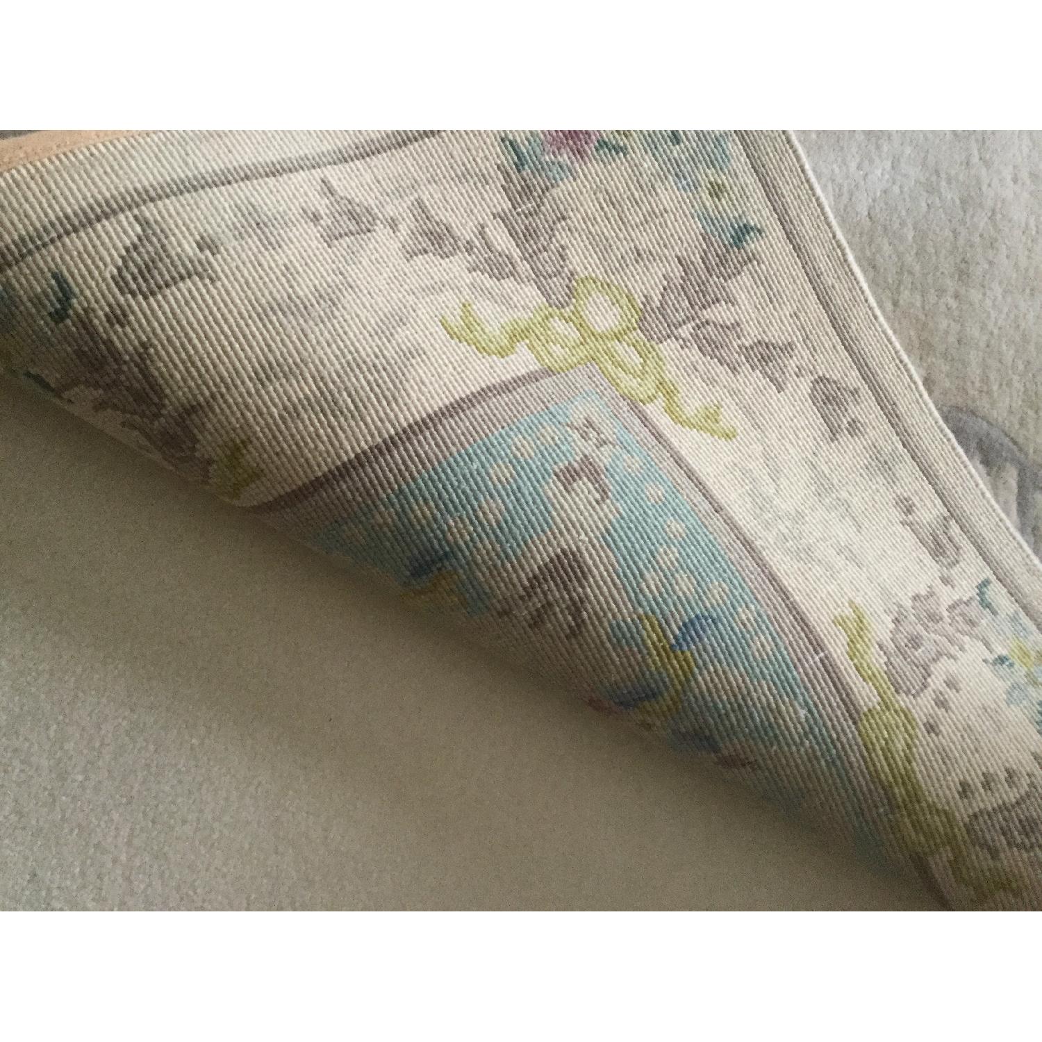 Vintage Cream & Blue Carved Floral Chinese/Indian Rug - AptDeco