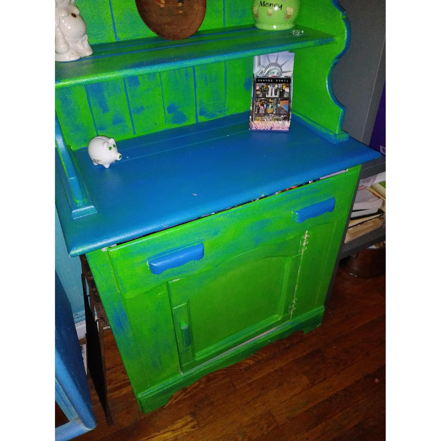 Vintage Farmhouse Sea Foam Green Farm Cabinet - image-2