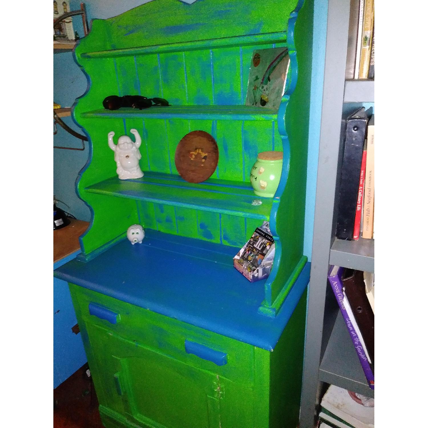 Vintage Farmhouse Sea Foam Green Farm Cabinet - image-3