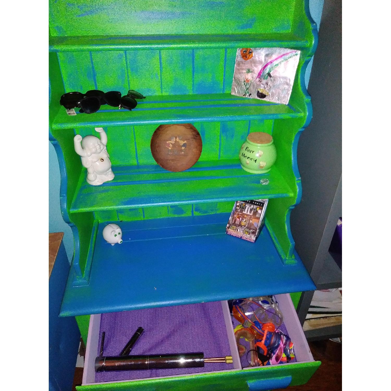 Vintage Farmhouse Sea Foam Green Farm Cabinet - image-5